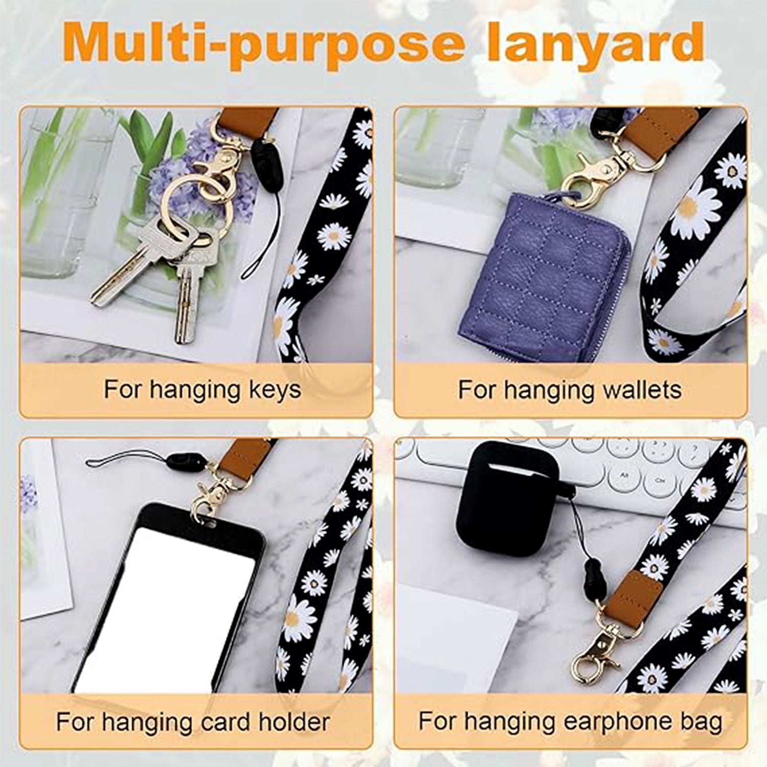 Floral Print Neck Lanyard Strap With Clip Hook  Mobile String (1 Pc) Floral Print Neck Lanyard Strap With Clip Hook  Mobile String (1 Pc)